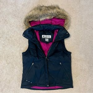 Columbia Women’s Down Puffer Vest with Removable Fur-Lined Hood | Size M